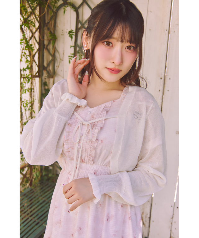 試着のみ‼︎ 2025年春の新作ワンピース　インスタ掲載 薔薇　チェック ピンク 肩リボン付きシアーチェック×フラワープリントロングワンピース