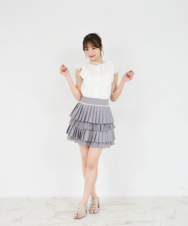 レース×プリーツティアードミニスカート
