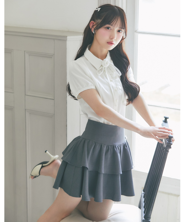 美脚の最適解♪リボンポイントハイウエストティアードミニスカート
