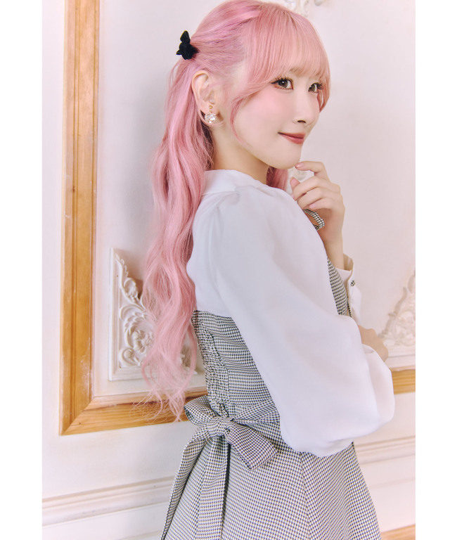 名媛ライクな上品さ♪美シルエットを叶える千鳥柄シャツ切替ウエスト
