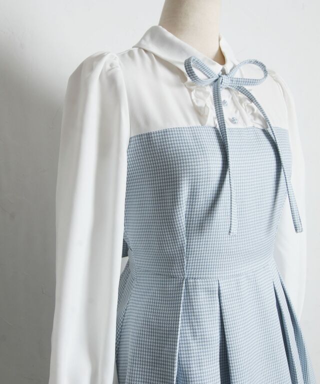 名媛ライクな上品さ♪美シルエットを叶える千鳥柄シャツ切替ウエスト