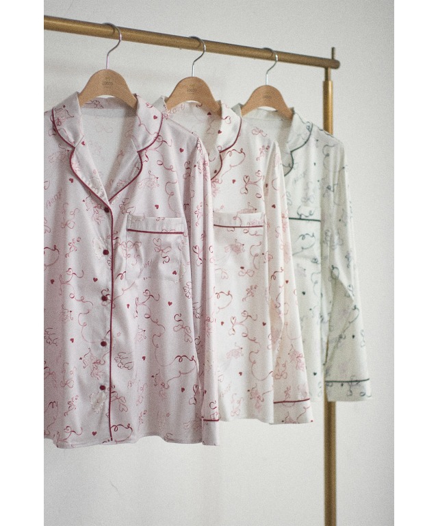 ロマンティックパターンパジャマ上下セット×巾着×シュシュ 3点セット