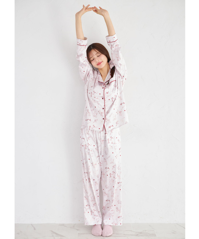 ロマンティックパターンパジャマ上下セット×巾着×シュシュ 3点セット