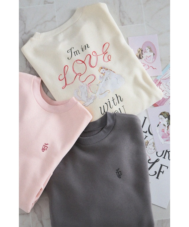 LOVE刺繍バックプリント裏起毛ルーズスウェット