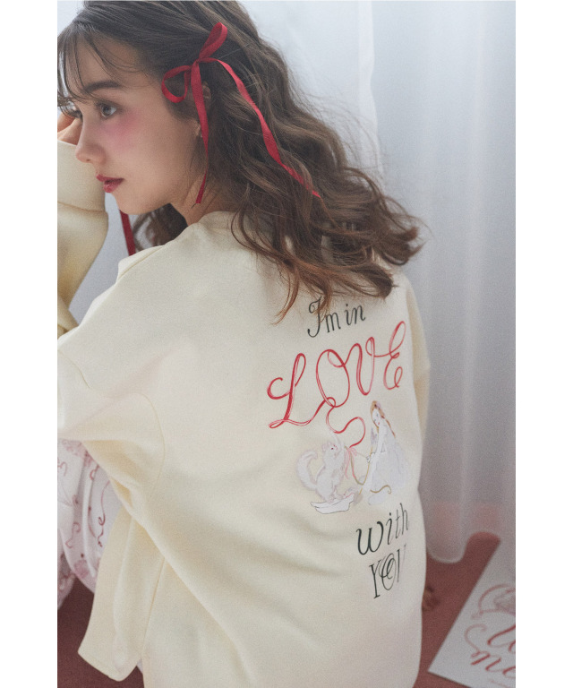 LOVE刺繍バックプリント裏起毛ルーズスウェット
