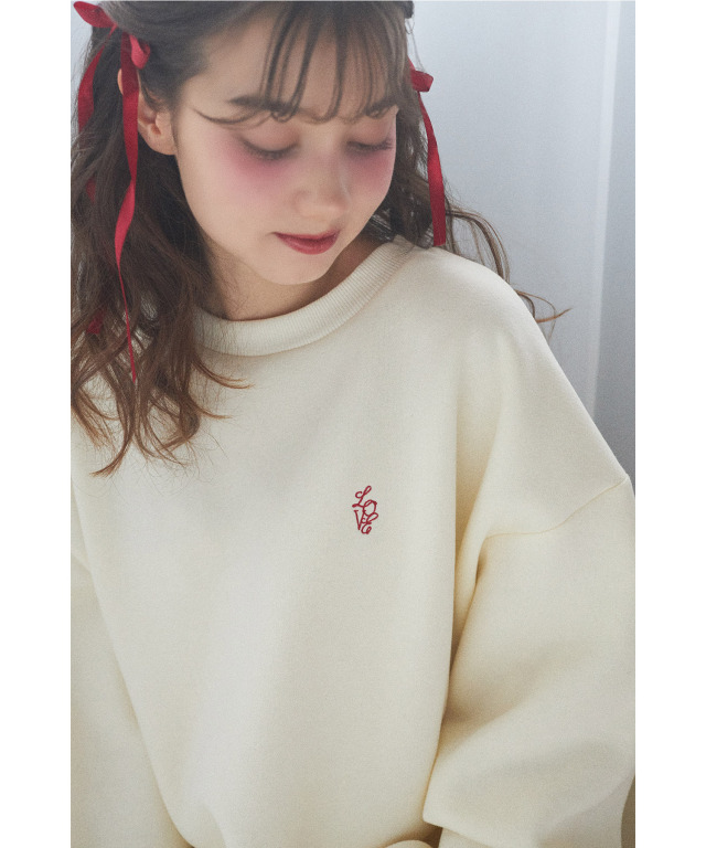 LOVE刺繍バックプリント裏起毛ルーズスウェット