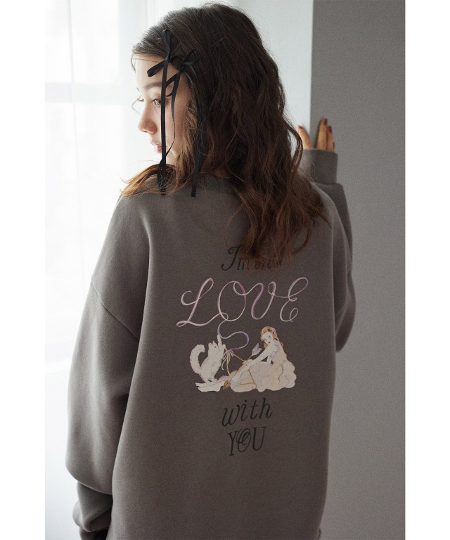 LOVE刺繍バックプリント裏起毛ルーズスウェット