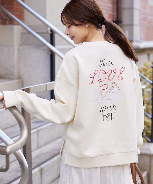 LOVE刺繍バックプリント裏起毛ルーズスウェット