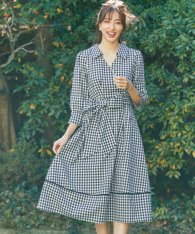 ウエストりぼん付きギンガムチェックカシュクールシャツワンピース Tocco Closet Luxe