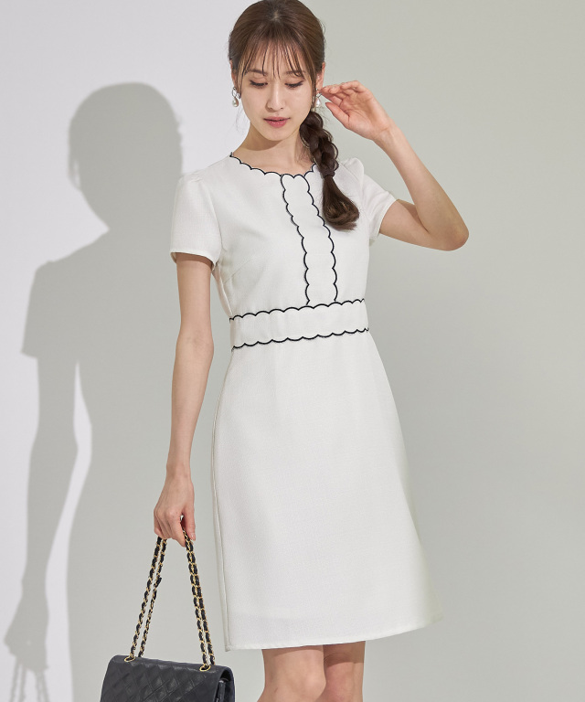 配色スカラップ刺繍入りサマーツイードワンピース≪tocco closet luxe≫