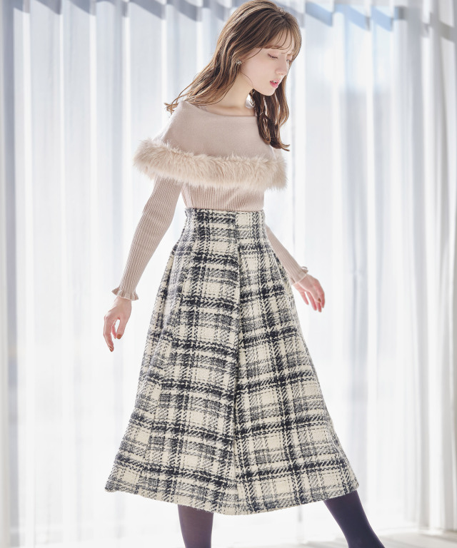 チェック柄ツイードタックフレアスカート≪tocco closet luxe≫ 