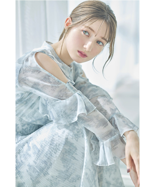 9色 プリント ワンピース ドレス フリル袖 スリット 共ベルト ♪ Lace Ladies 花柄ワンピース フラワープリント フレアワンピ