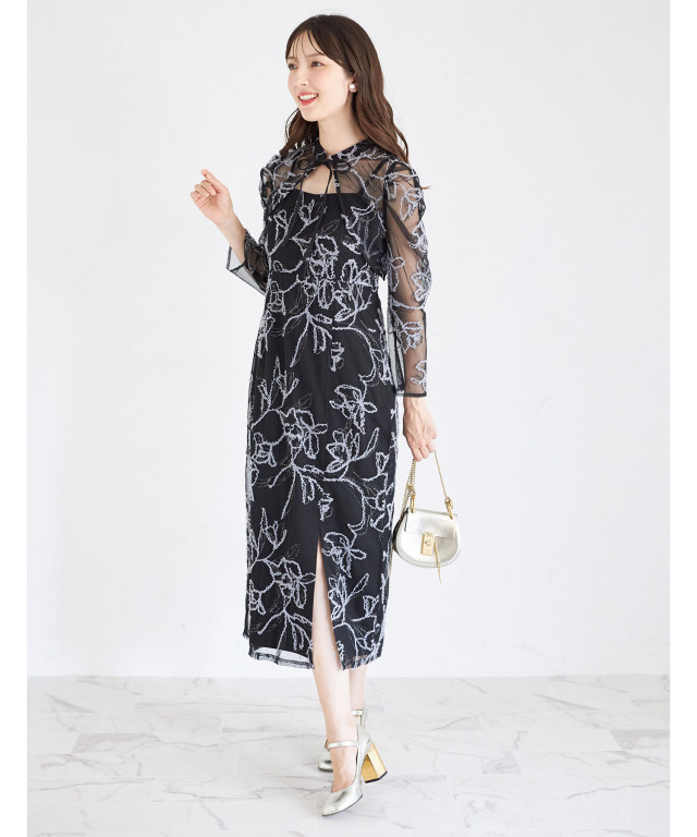 マルチWAYラメ×モール刺繍レースボレロ＆キャミワンピースセット 