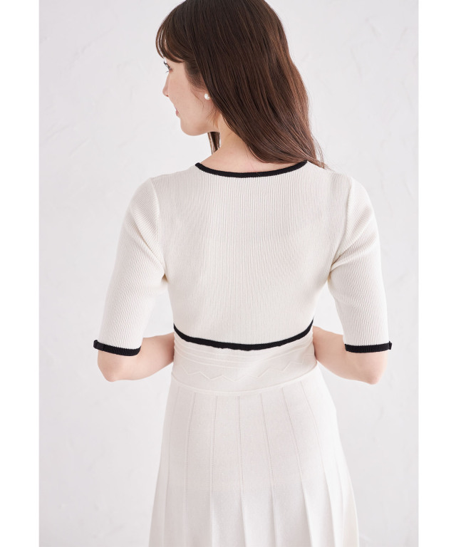 プチリボン付き配色ニットプリーツワンピース プチリボン付き配色ニットプリーツワンピース