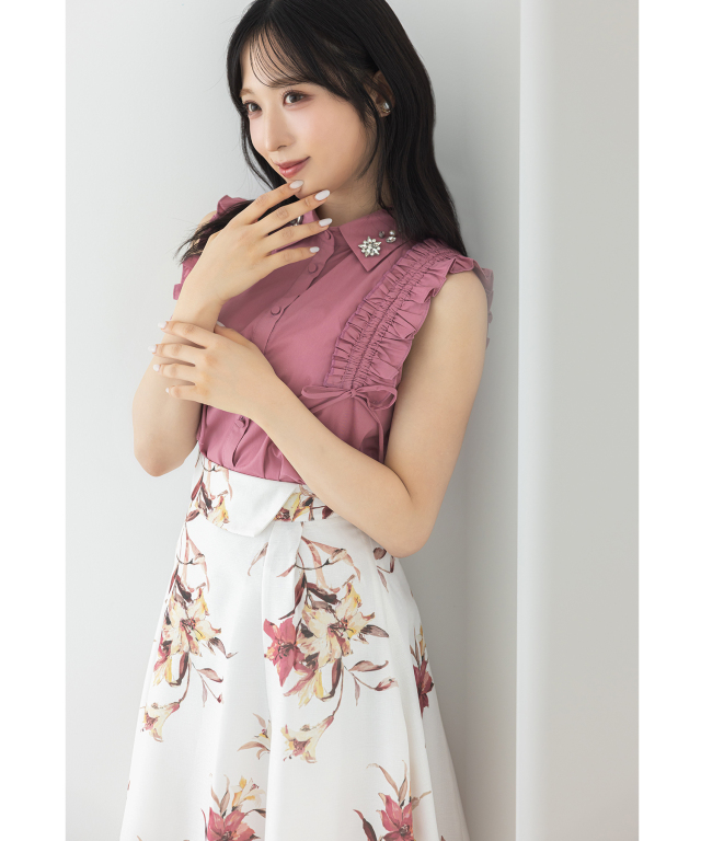 【CHICLINE 】 桃子ドローイングフラワービッグプリーツスカート SWINGLE｜オリジナルビッグフラワーシアースカート | Rakuten