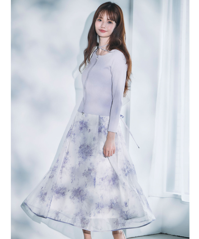 トッコクローゼット tocco closet 3WAYリボン付きパールジップリブニットプルオーバー 3WAYリボン付きパールジップリブニットプルオーバー