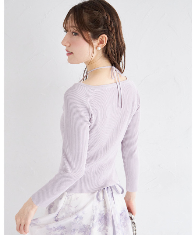 tシャツ ３ＷＡＹリボン付きパールジップリブニットプルオーバー レディース 3WAYリボン付きパールジップリブニットプルオーバー