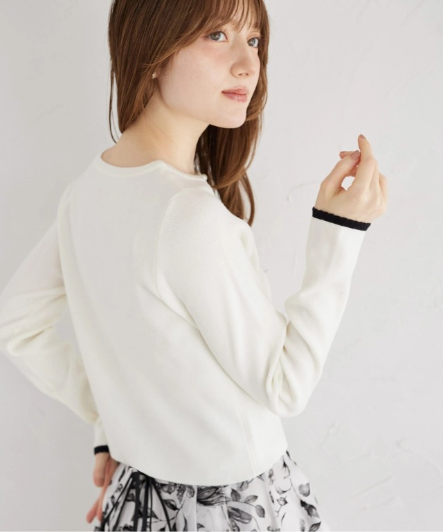 パールビジュー装飾バイカラーカーディガン