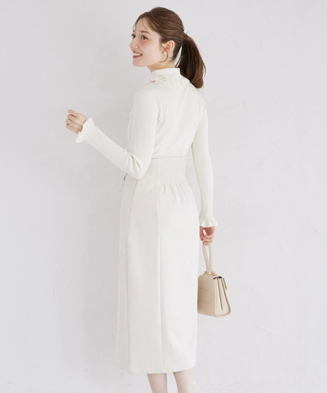 ビジュー付きハイウエストラップタイトスエードスカート