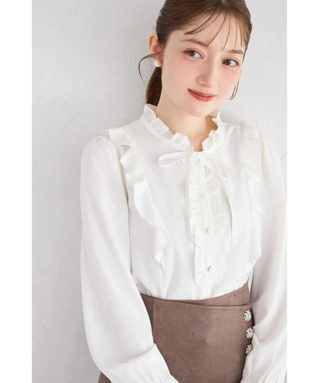 リボン＆フリル付きブラウス