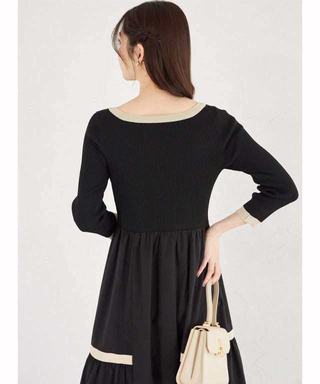 ニットドッキングバイカラーワンピース