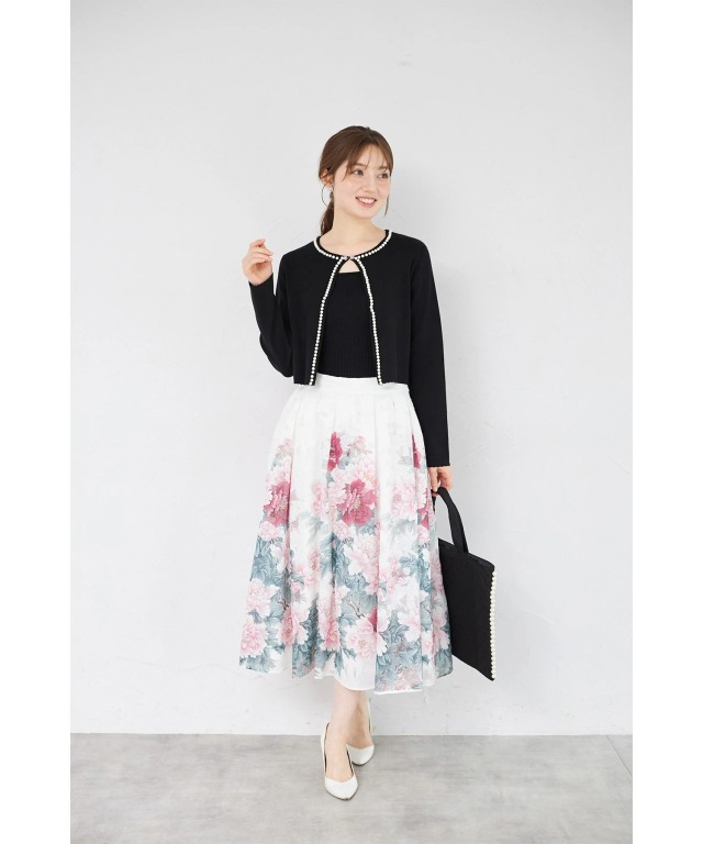 きちんと感のある華やかさ♪パールラインフロントホックニットカーディガン