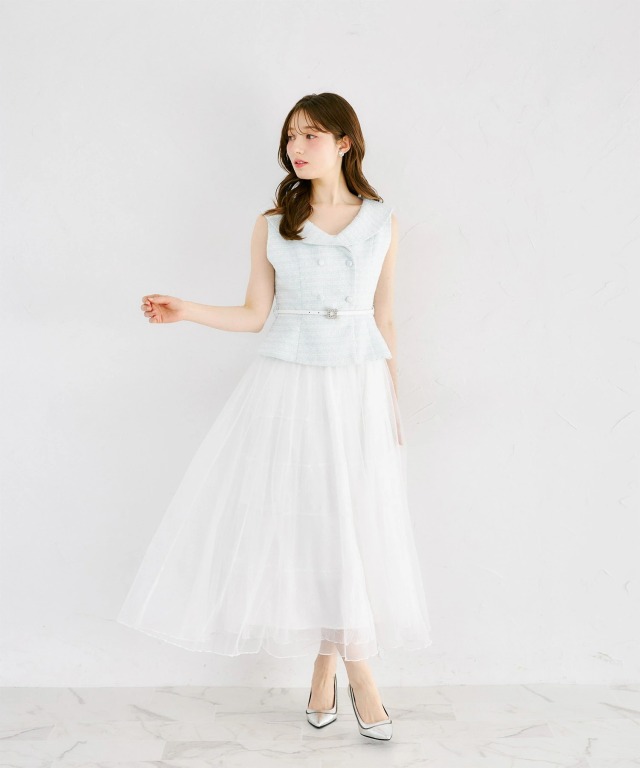 ビジューベルト付きツイードペプラムジレ