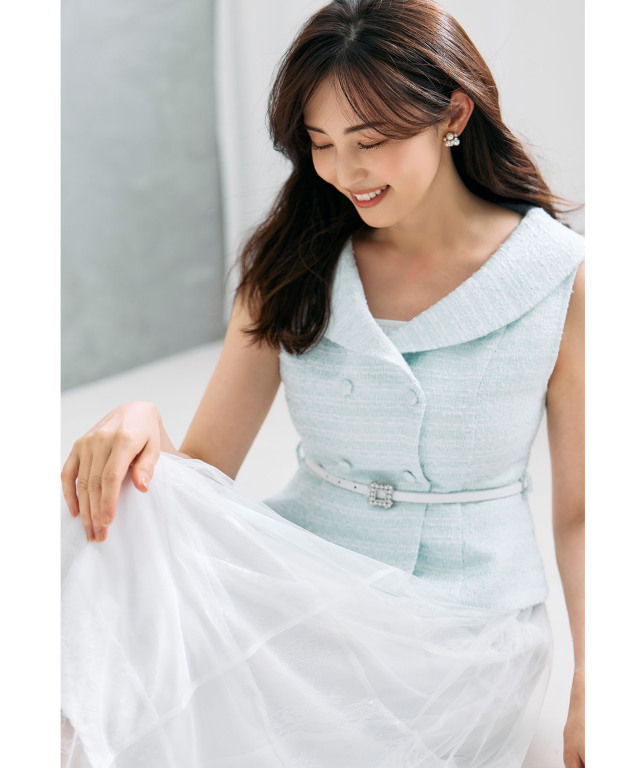 スパンコールミックスレースラインミモレ丈チュールスカート