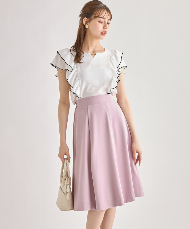 トッコクローゼット tocco closet 配色ラッフルフリル×タックブラウス （サックス） 配色ラッフルフリル×タックブラウス