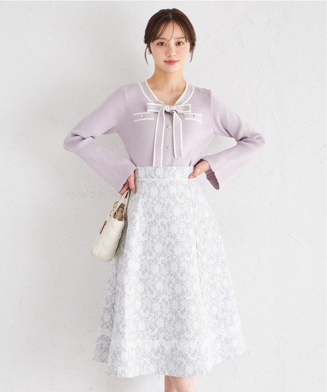 レースボンディングツイードフレアスカート