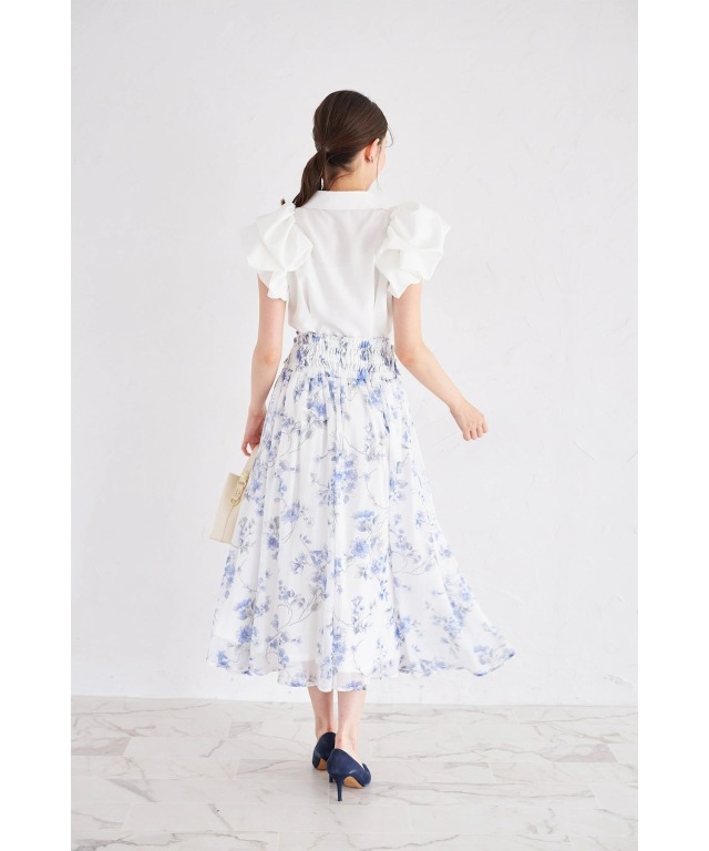 3WAYウエストリボン付きフラワープリントフレアスカート