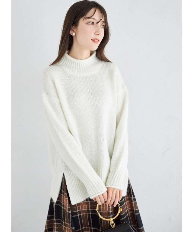 ハイネックドロップショルダーニットプルオーバー