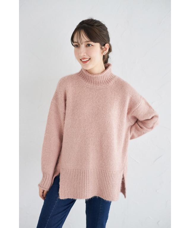 ハイネックドロップショルダーニットプルオーバー