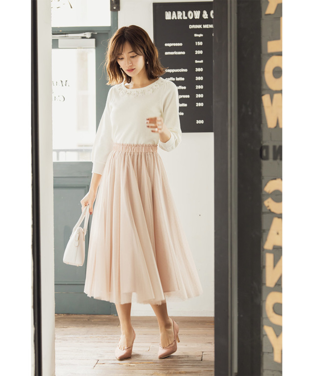 儚げな女らしさ ドットチュールスカート Alistien アリスティン Tocco Closet トッコクローゼット Collection 金城ゆきさんコラボ