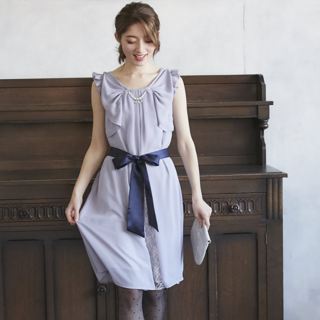 レースが覗く2wayシフォンドレッシーワンピース Ameley アメリー Tocco Closet トッコクローゼット Collection Toccoモデル身長163cm