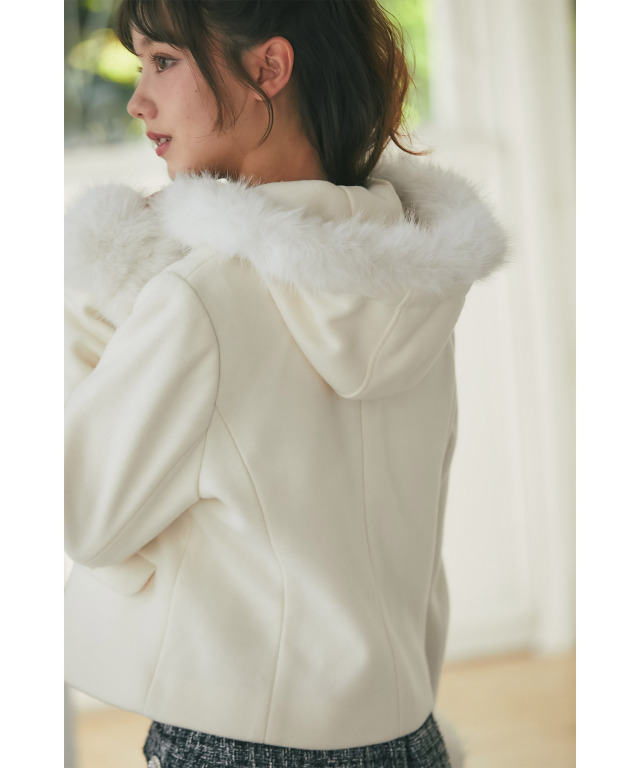 【美品】VIVIANTAM ファー付きショートコート 取り外し可能なファー付きビジュー装飾ショートコート