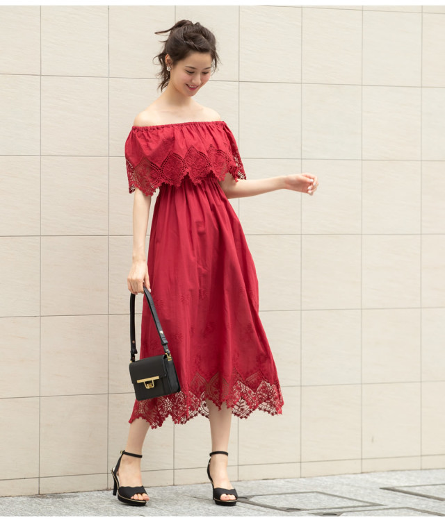 2WAYオフショル刺繍ディテールコットンマキシワンピース 【andlay 