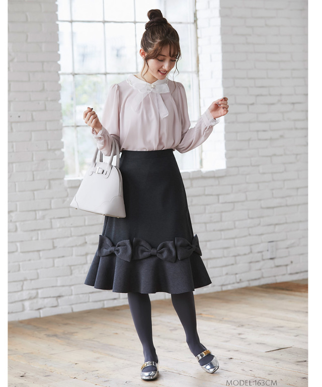ガーリーな甘さがツボ！ビックりぼん付きフレアスカート 