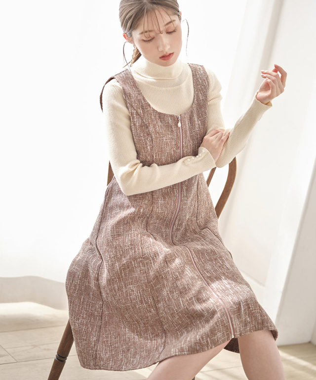 ポケット付きフロントジップツイードジャンパースカート Mii Pon さんコラボ
