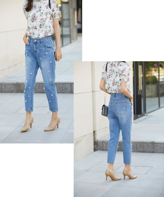 パール付きデニムパンツ