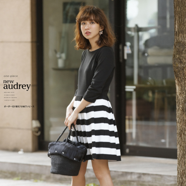 ボーダー切り替え7分袖ワンピース 2月18日再販決定 Audrey オードリー