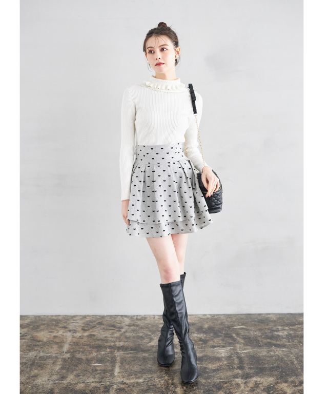 ネコチ　スカパン リボンフロッキーミニスカパン