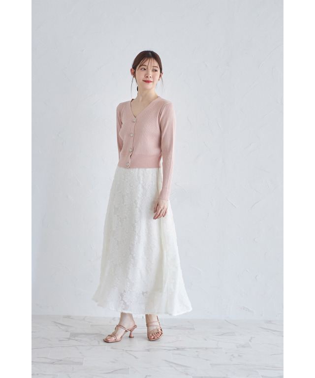 BLOCK JQ TRICOT SKIRT スカート ホワイト Mサイズ フラワーシアー
