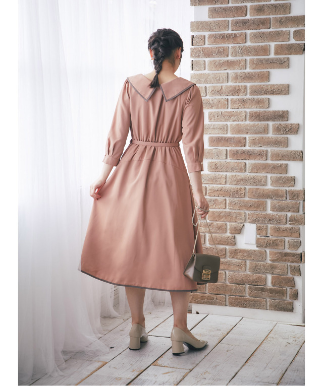 ベルト付き配色ライン入りシャツワンピース≪Royal Coordinate