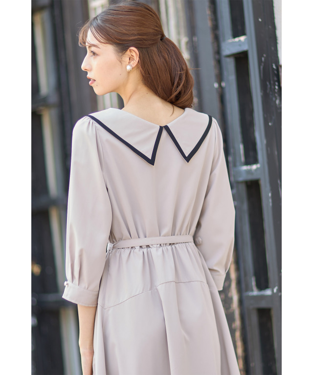 ベルト付き配色ライン入りシャツワンピース≪Royal Coordinate 