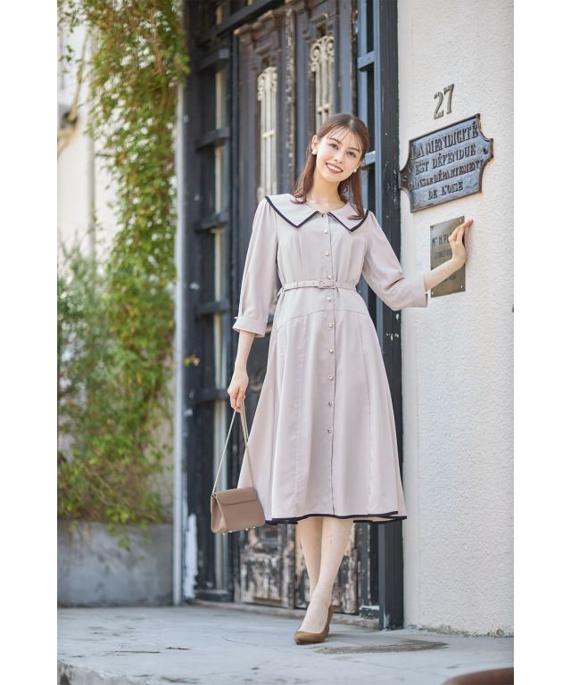 ベルト付き配色ライン入りシャツワンピース≪Royal Coordinate