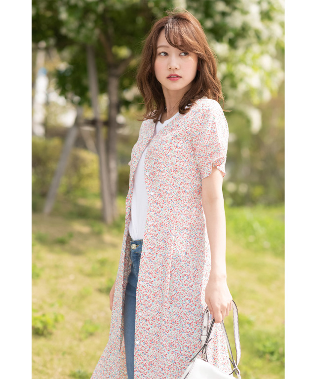 ウエストりぼん付きフラワープリントガウンワンピース【blesia  