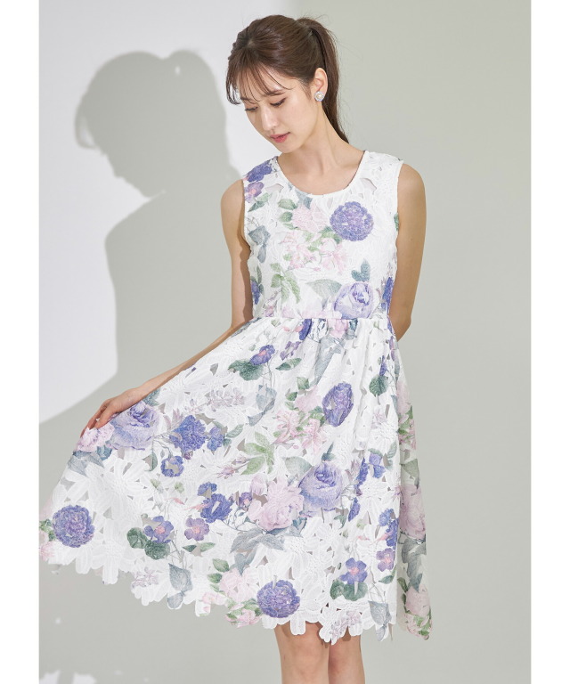フラワープリント×レースノースリーブワンピース≪tocco closet luxe≫