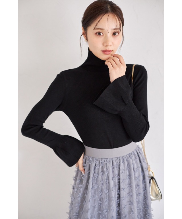 ベルスリーブハイネックメローニットプルオーバー