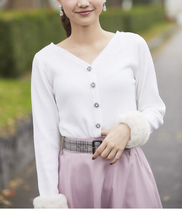 ギャラリービスコンティ♡ポンポンファー♡袖リボン♡ニット  